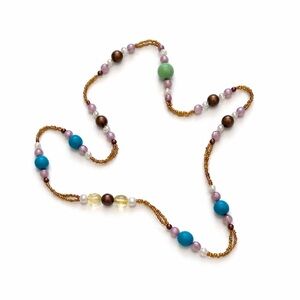 Handcrafted Multicolor Beaded Necklace - Turquoise & Pink Accent